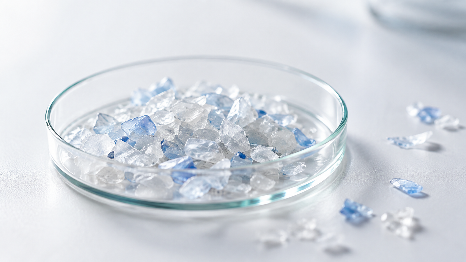 Kleine batch kunststof flakes in een laboratoriumschaal